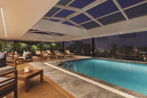 Indoor pool, open 8:00 AM to 10:00 PM, sun loungers