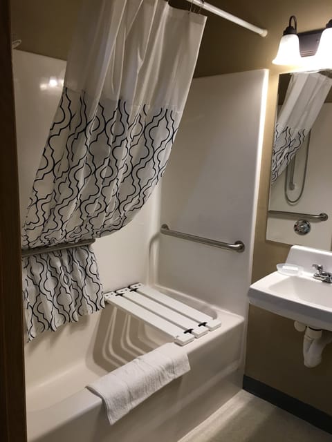 Combined shower/tub, free toiletries, hair dryer, towels