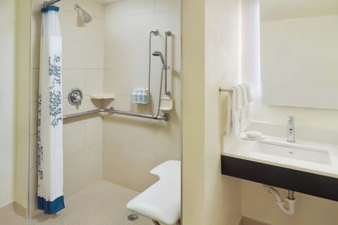 Combined shower/tub, free toiletries, hair dryer, towels