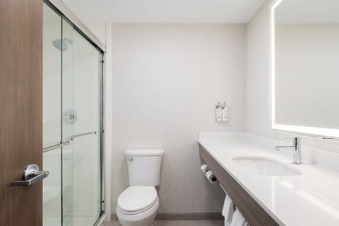 Combined shower/tub, free toiletries, hair dryer, towels