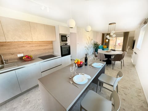 Superior Apartment, 2 Bedrooms, Balcony, Sea View | Private kitchen | Fridge, electric kettle, cleaning supplies