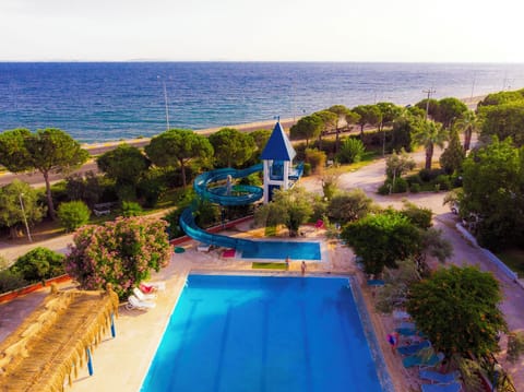 Indoor pool, outdoor pool, pool umbrellas, sun loungers