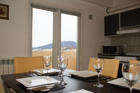 Family Apartment, 1 Bedroom, Sea View | Private kitchen | Full-size fridge, microwave, oven, stovetop