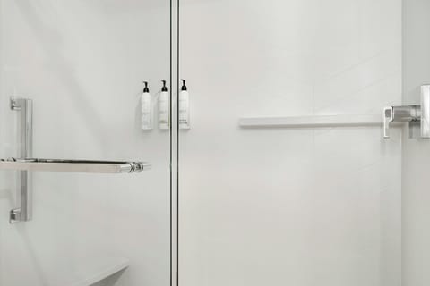 Combined shower/tub, hair dryer, towels