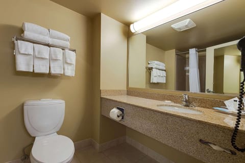 Combined shower/tub, eco-friendly toiletries, hair dryer, towels