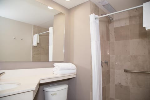 Shower, free toiletries, hair dryer, towels