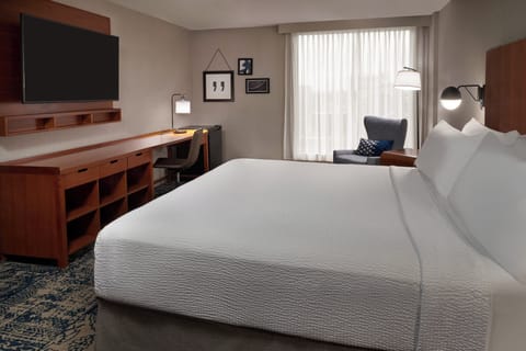 Premium bedding, pillowtop beds, desk, laptop workspace