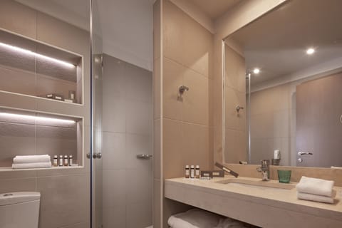 Shower, eco-friendly toiletries, hair dryer, bathrobes