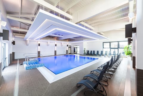 Indoor pool, outdoor pool, sun loungers