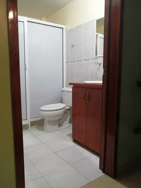 Shower, free toiletries, hair dryer, towels