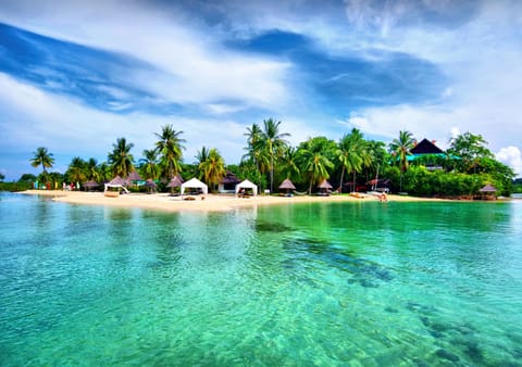Private beach, sun loungers, beach towels, beach massages