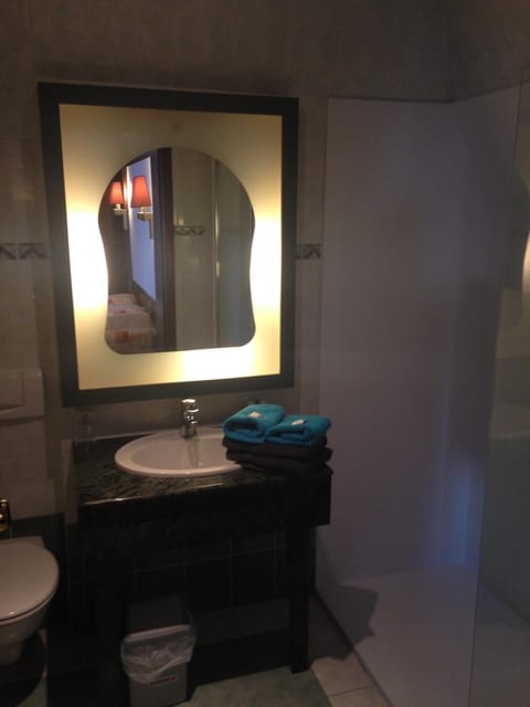 Shower, free toiletries, hair dryer, towels