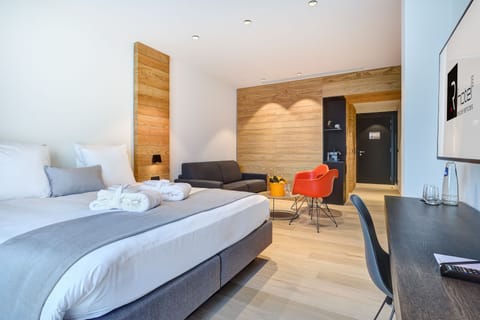 Family Double Room | Premium bedding, in-room safe, desk, blackout drapes