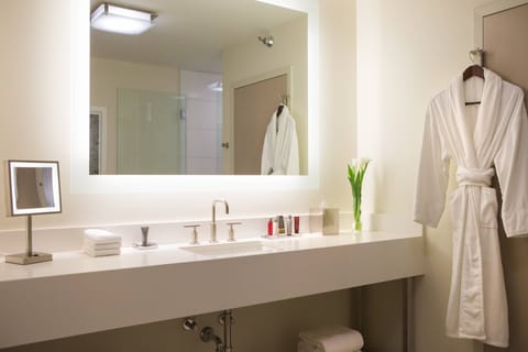 Combined shower/tub, eco-friendly toiletries, hair dryer, towels