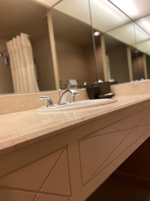 Combined shower/tub, eco-friendly toiletries, hair dryer, towels