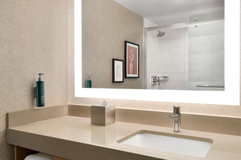 Combined shower/tub, free toiletries, hair dryer, towels