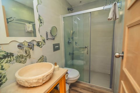 Shower, free toiletries, hair dryer, slippers