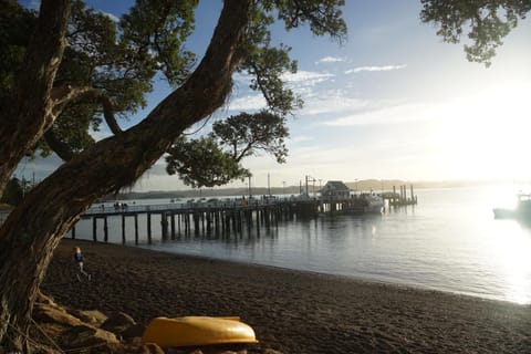 On the beach, kayaking