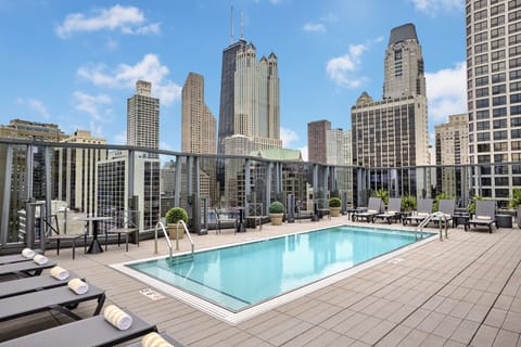 Seasonal outdoor pool, sun loungers