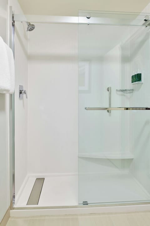 Combined shower/tub, free toiletries, hair dryer, towels