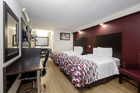 Deluxe Room, 2 Double Beds, Non Smoking | Desk, laptop workspace, blackout drapes, iron/ironing board