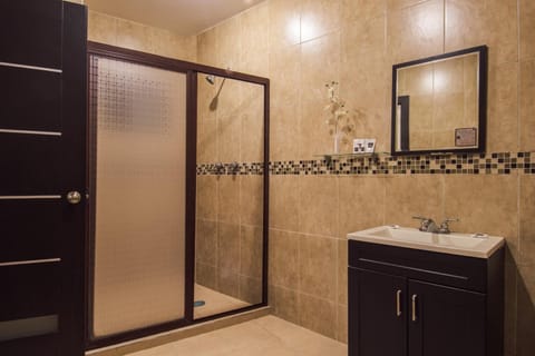 Shower, free toiletries, hair dryer, towels