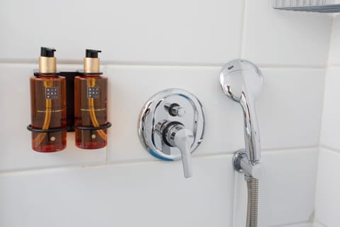 Shower, free toiletries, hair dryer, towels