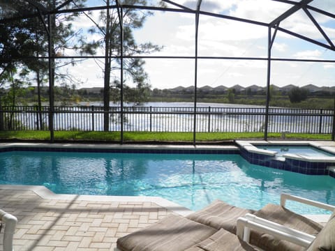 South facing pool with amazing lake views