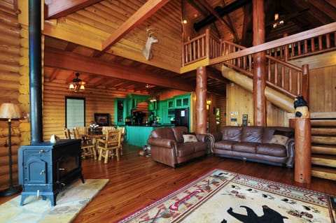 Large open real-- Log Cabin.  Feature large 75" TV with SONOS sound system.