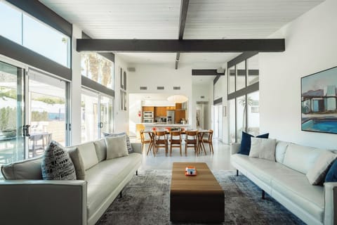 Two comfortable leather couchs make a great spot to sit and chat or watch a movie