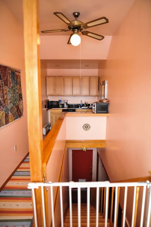 safety-gated stairway down to entrance