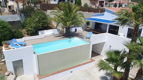 Aerial view of the terrace and pool area