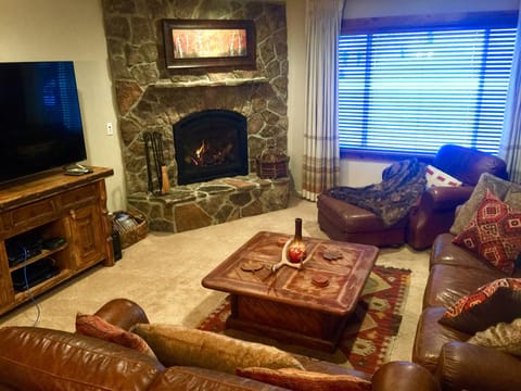 Get cozy & watch movies on the 65" 4K TV with DVD, Streaming, and Roku