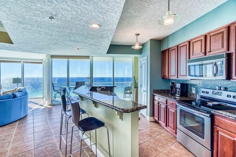 Fully stocked kitchen.