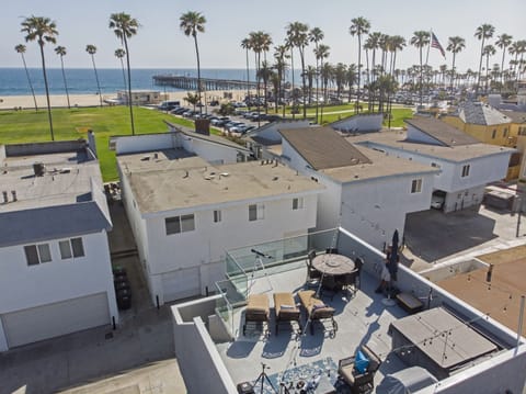 Aerial view of roof top deck and distance to beach and pier