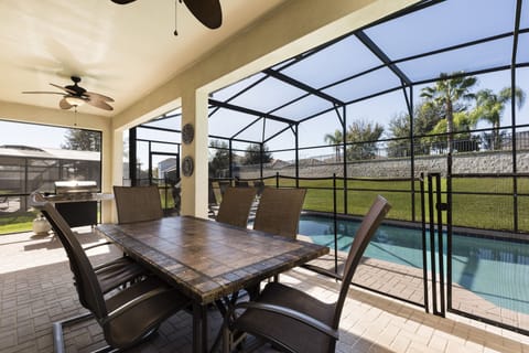 Covered Table for 6 and 4 Chaise Lounges; Ceiling Fan
