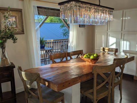 French doors open to the outside breeze.