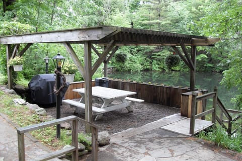 Gazebo has twinkle lights!  perfect for nighttime card, board games or swim