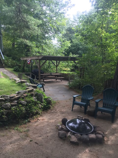 View of house and gazebo from firepit area