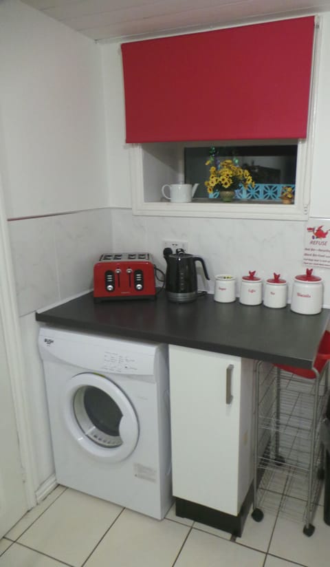 Tea / toast / coffee making area 
Washing machine and Tumble Dryer 