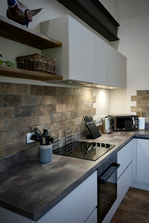 Single oven with induction hob and microwave.