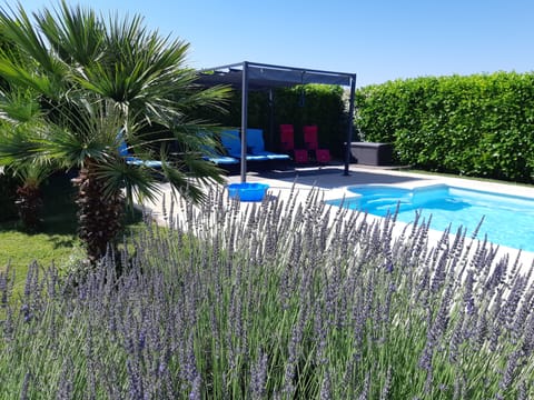 Swimming pool with a shelted terrace