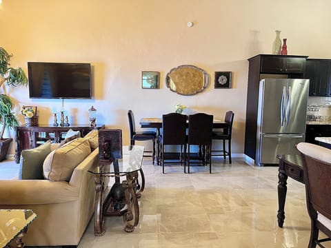 Another angle of the open concept living, dining, and study areas. 