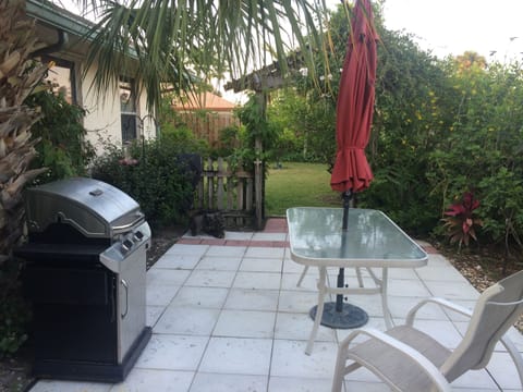 outdoor living area, completely private and fenced in