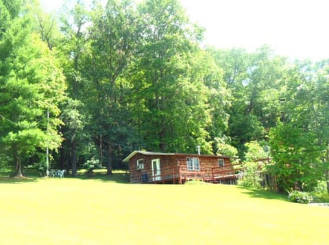 Summer view of this cozy cabin by the woods. Rural, yet so near to attractions.