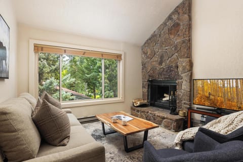 Living Room with Wood Burning Fireplace