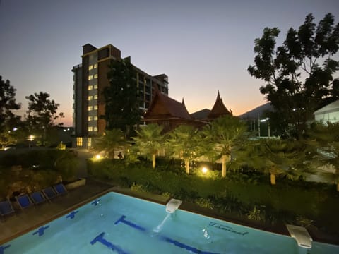Outdoor pool, sun loungers