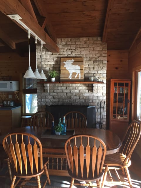 Great dining by the fireplace.