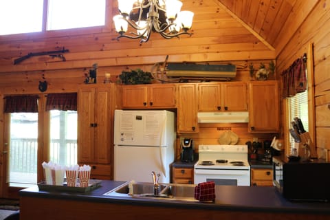 Kitchen,fully stocked with dinner service for 8, pots, pans, small appliances