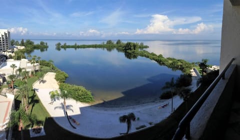 Gulf view from balcony of  white sandy beach & nature trail